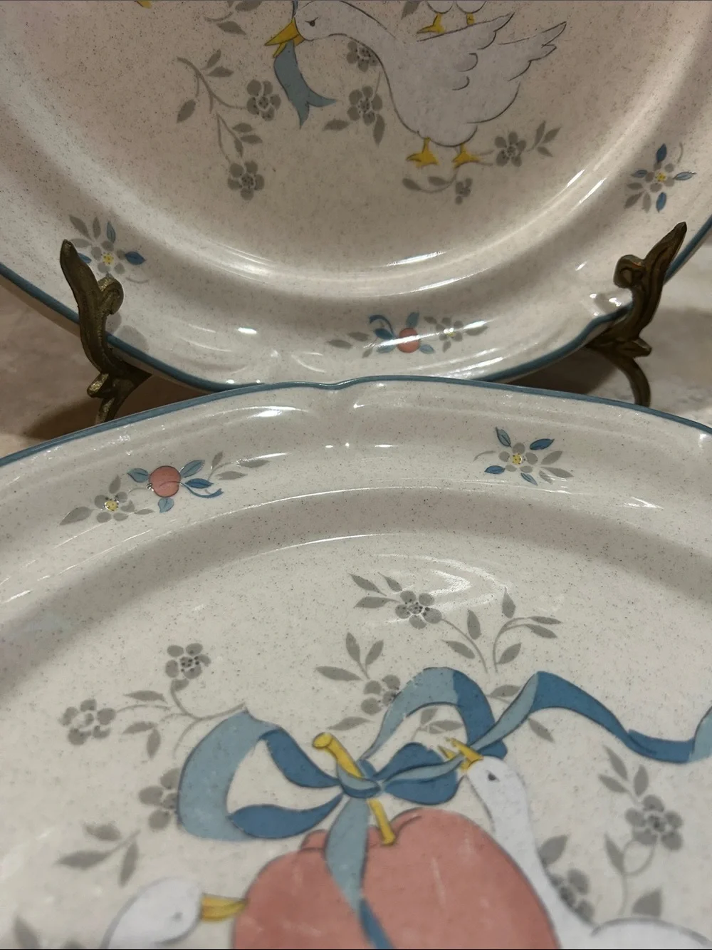 (4) INTERNATIONAL CHINA “Marmalade” Fruit Floral Duck Stoneware Dinner Plates